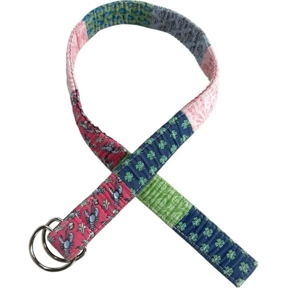 Vineyard Vines Pink Blue Green Derby Patchwork D-Ring Belt Small Unisex Kids S